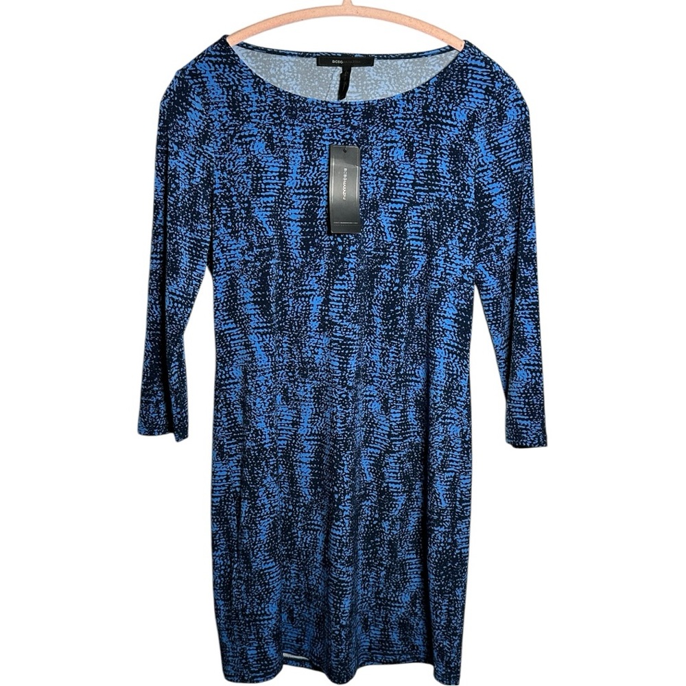 BCBG Max Azria Pacific Blue Crop Sleeve Stretch Pop Over Shift Mini Dress XS NWT